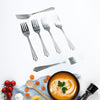 Set of six premium steel forks, high-quality for home and kitchen use.