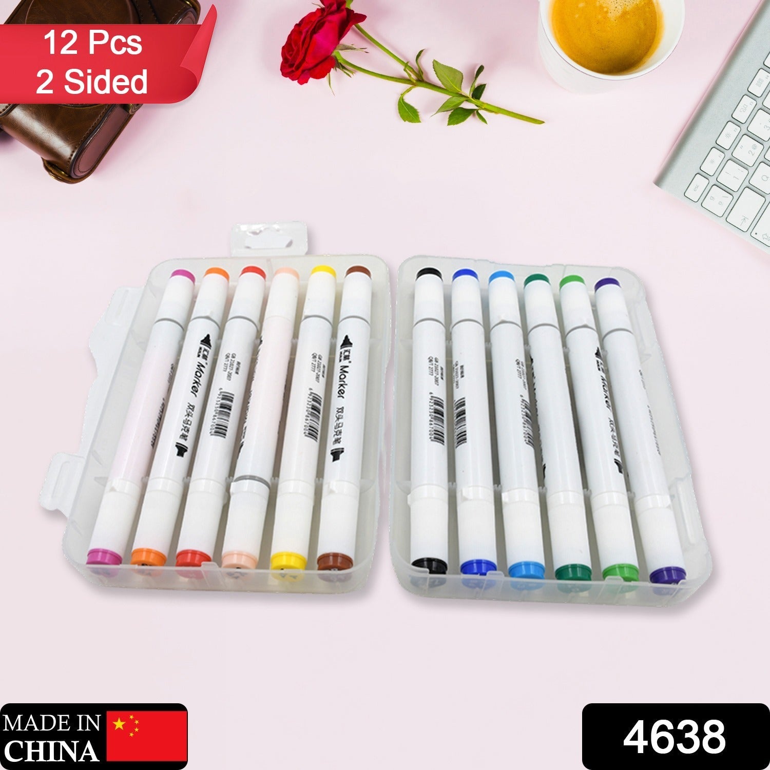 Fancy art markers set, 12 colors, double-ended for drawing