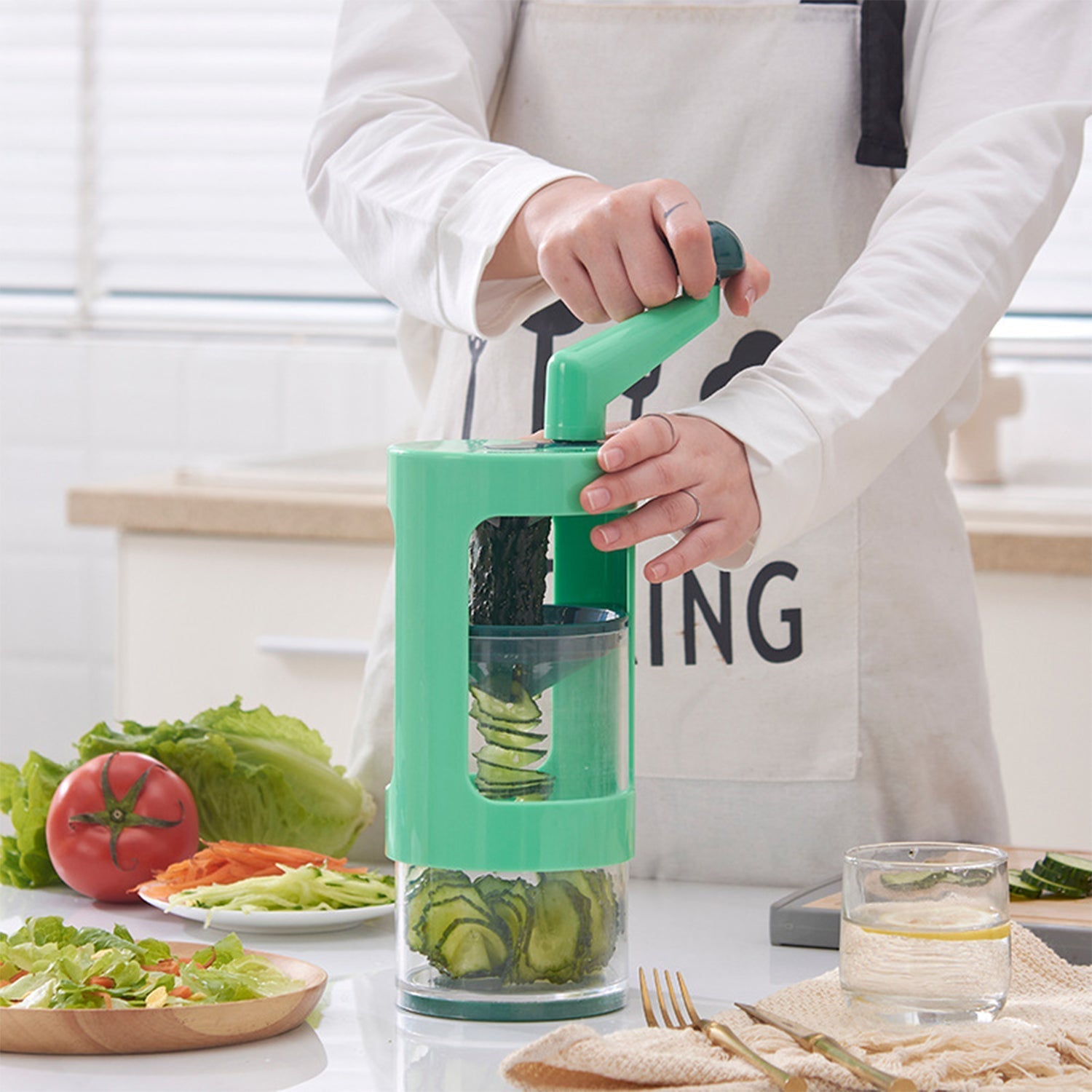 Vegetable spiral cutter for making spaghetti and julienne cuts