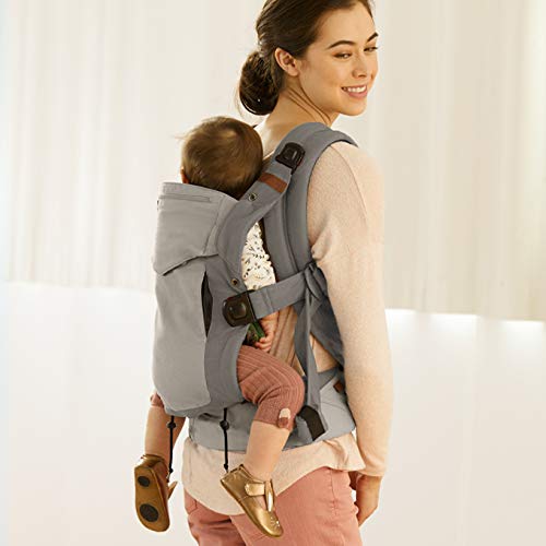 Four-mode baby carrier with adjustable sling, designed for ease of use.