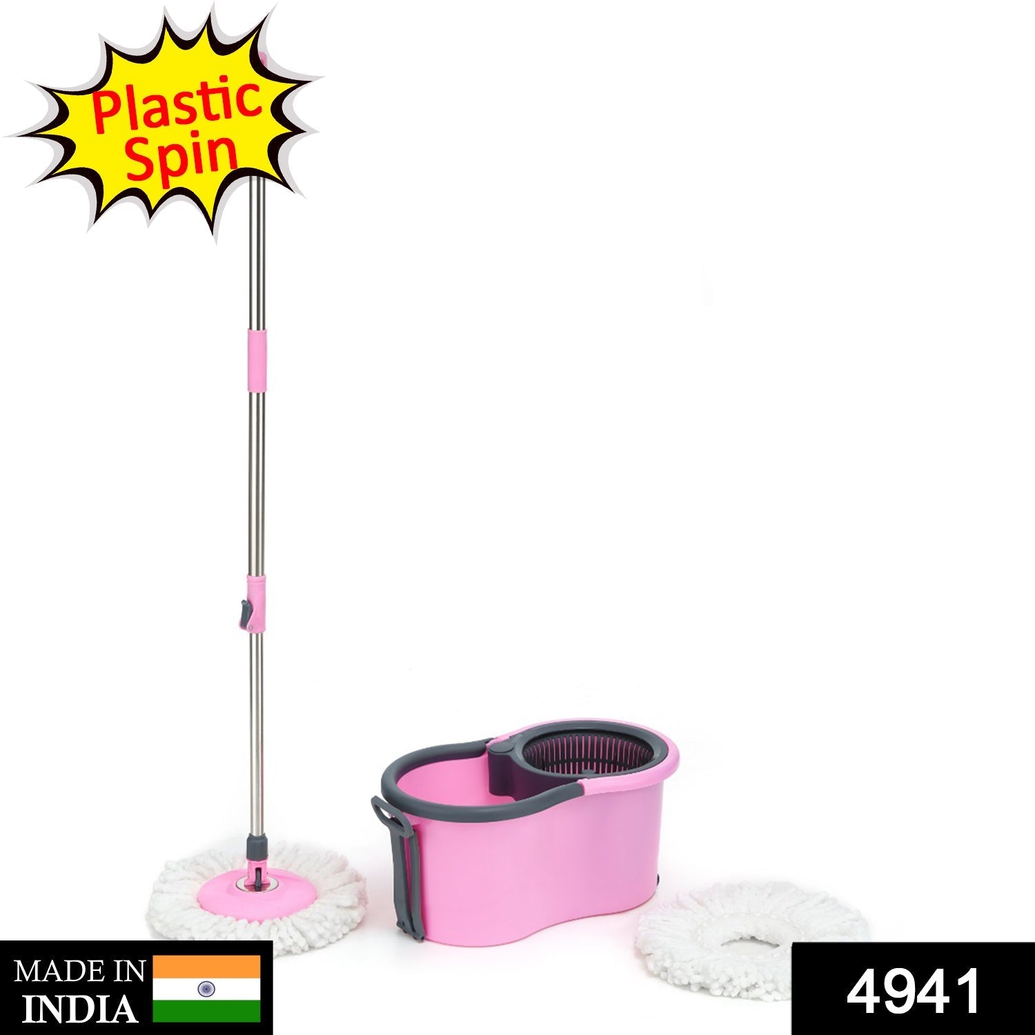 Floor cleaning mop with easy wheels and large bucket.