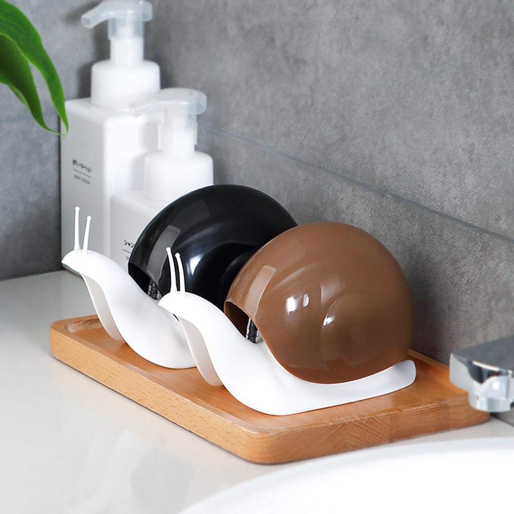 Unique snail-shaped soap dispenser for convenient liquid soap access.