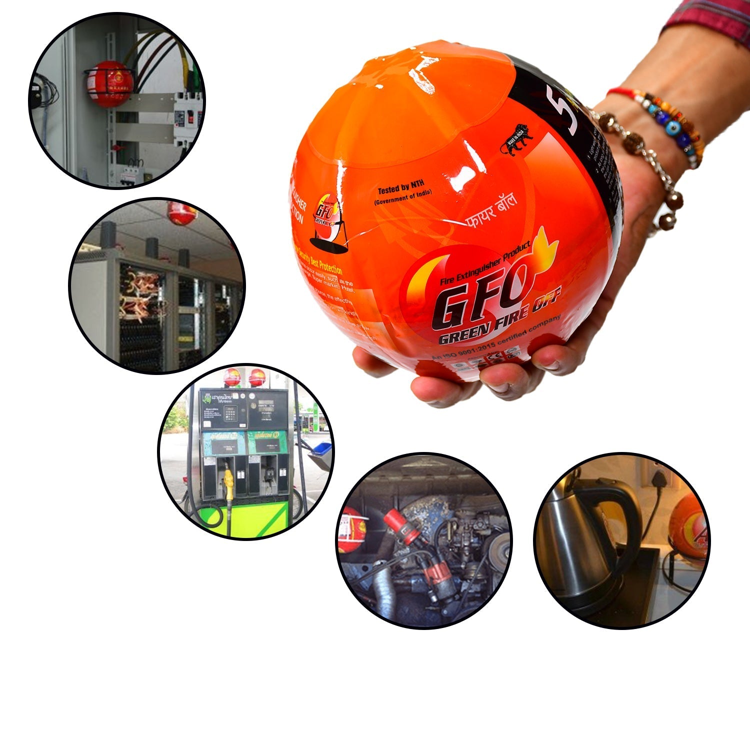 Green fire safety ball for automatic fire extinguishing, suitable for office and home