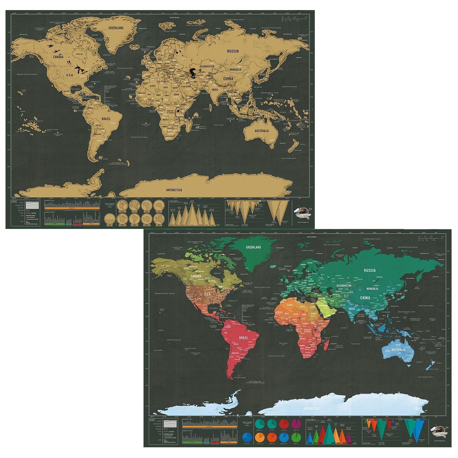 Detailed scratch-off map for marking visited countries.