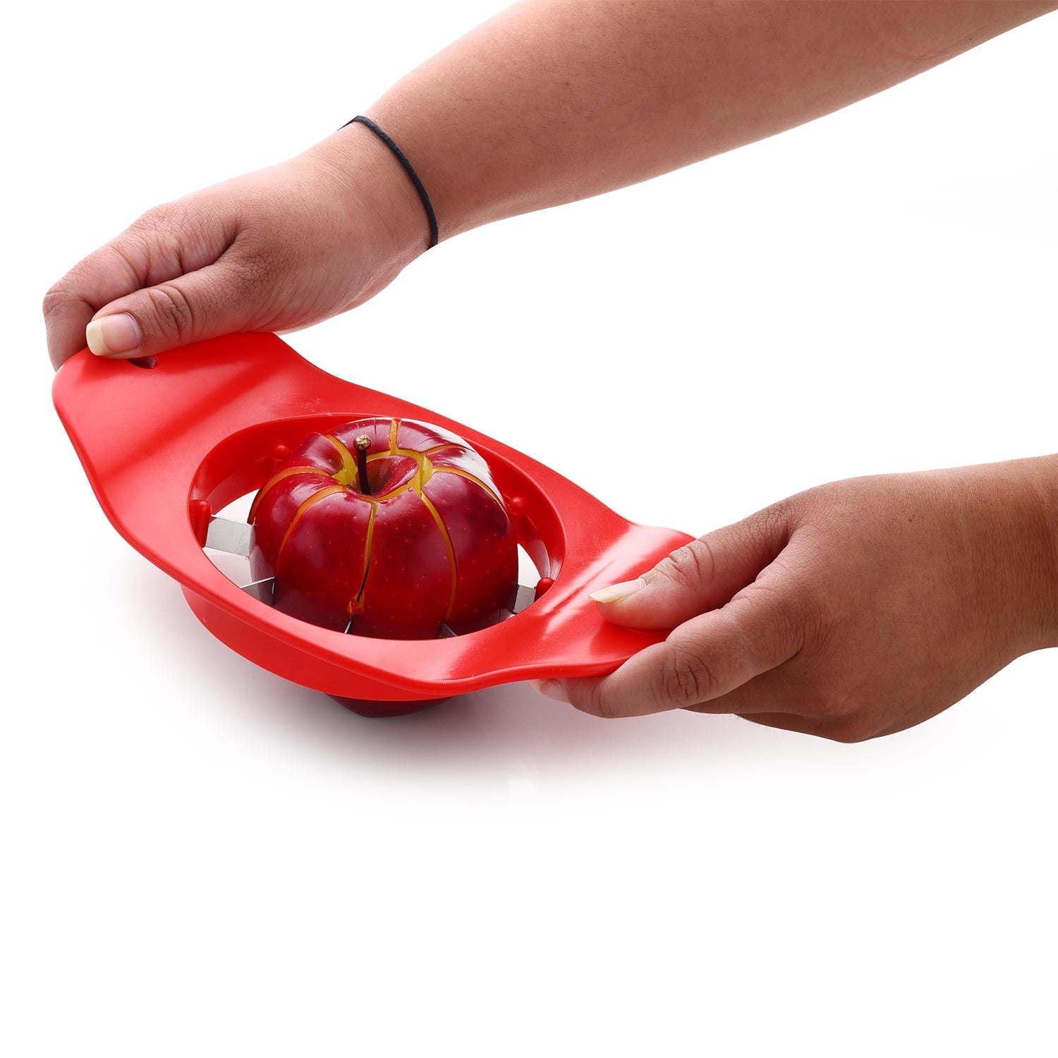 Ganesh apple cutter, plastic with stainless steel, colors may differ.