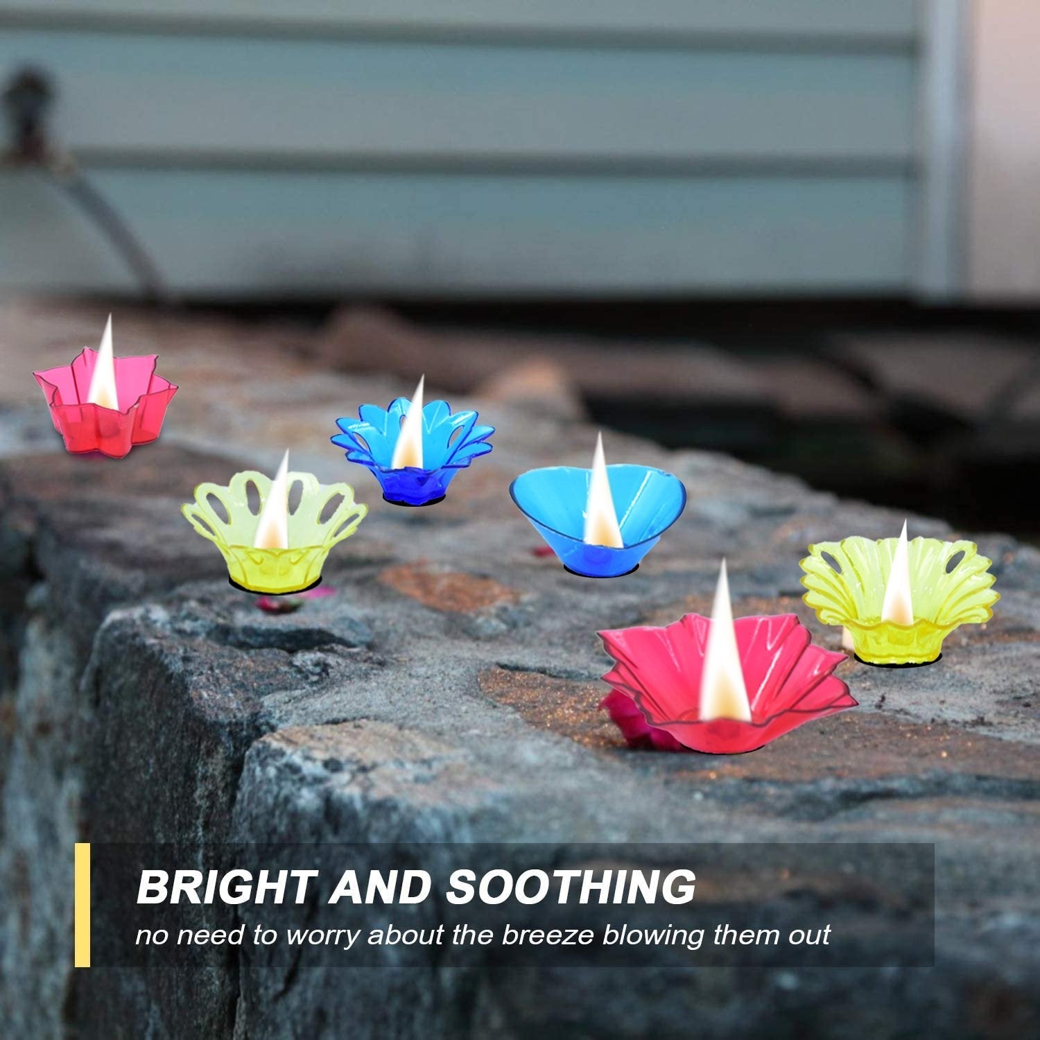 Plastic diya cups with multi-shape designs for Diwali, multicolor