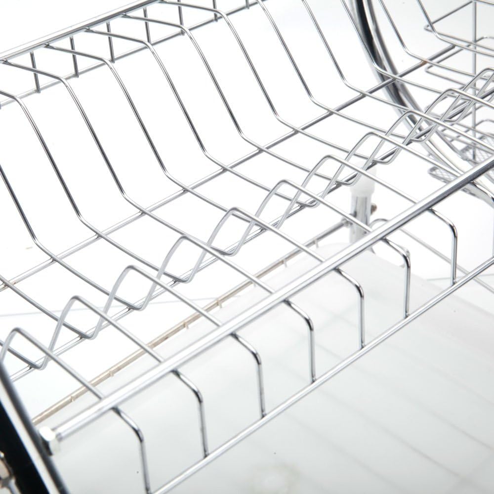 Stainless steel dish drainer with tray for drying