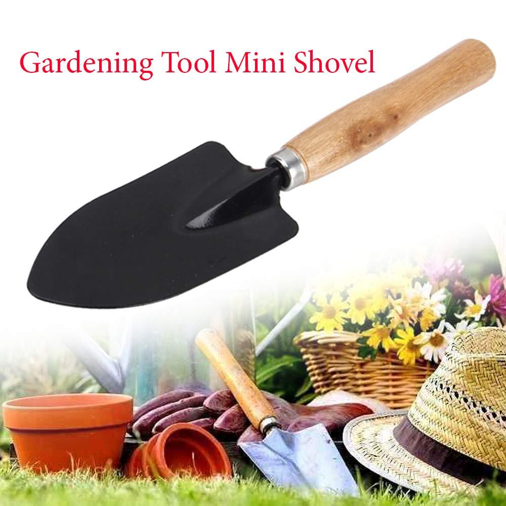 Gardening trowel with steel and black handle.