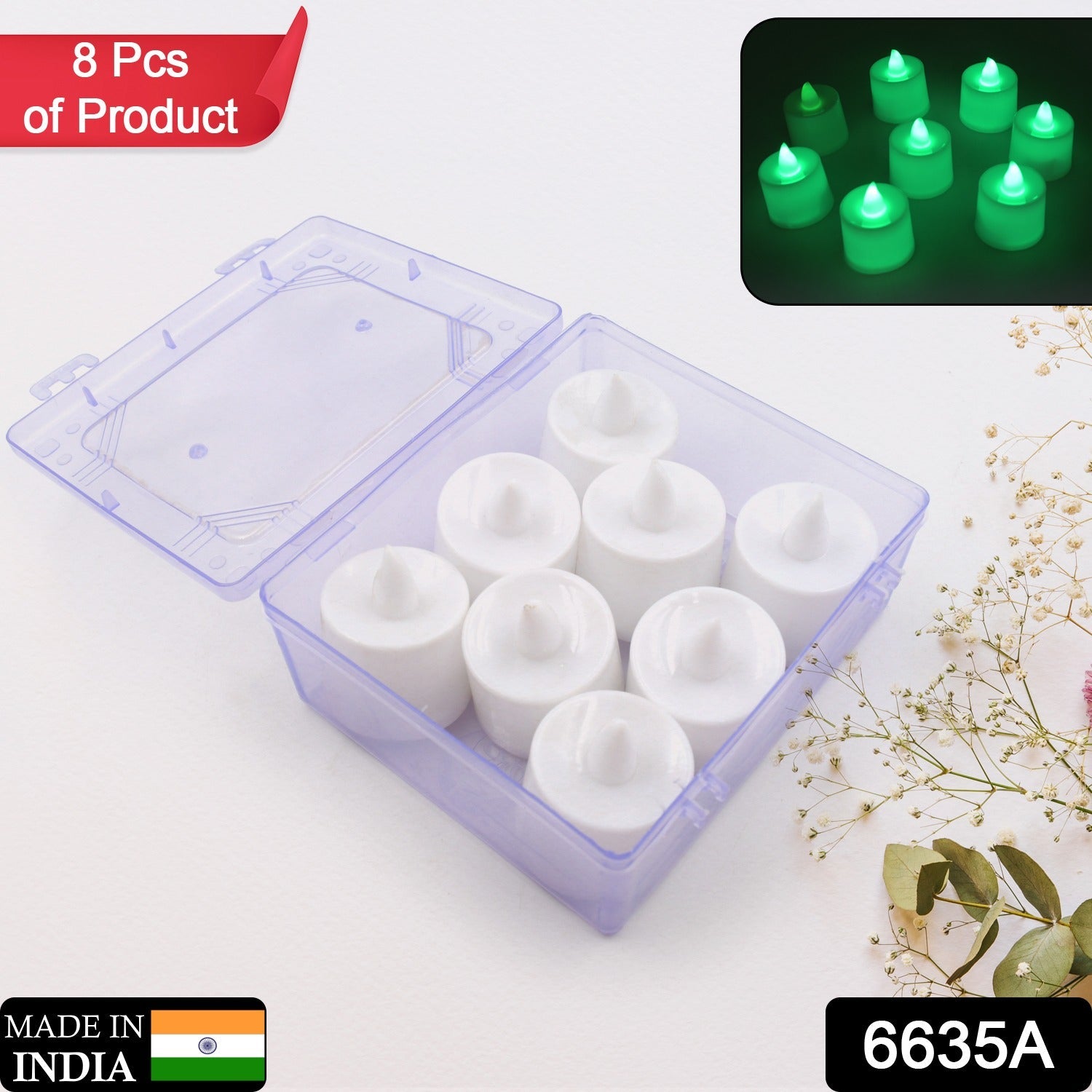 Smokeless green LED tea light candles for decoration