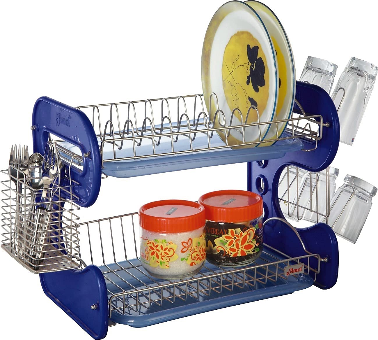 Kitchen storage rack with tray for cutlery