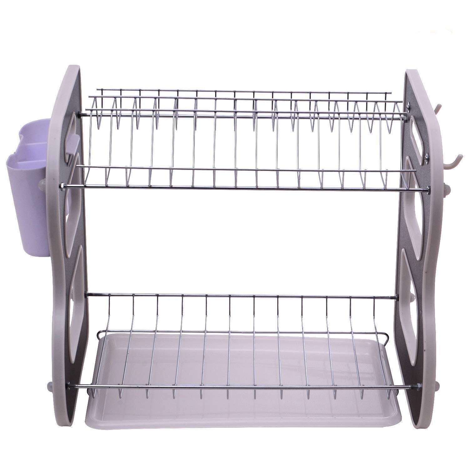 Dish drainer with two tiers and a drainage board