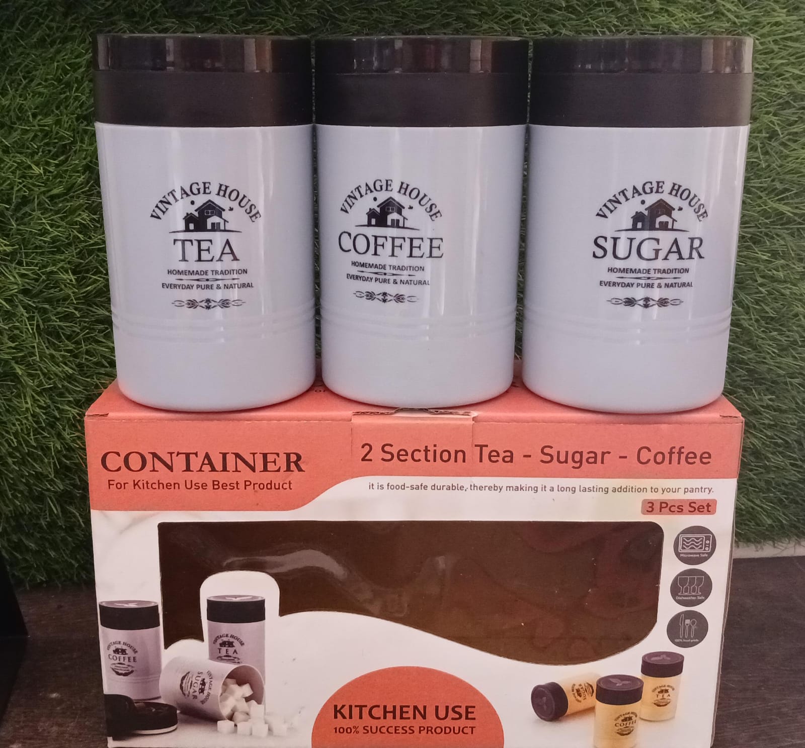 Accurate Seal Tea Sugar Coffee Container - 3 Pcs Plastic Damru Shaped Tea, Coffee, Sugar Canisters Jar, New Airtight Food Seal Containers for Salt, Dry Fruit, Grocery Multicolor (3 Pcs Set)