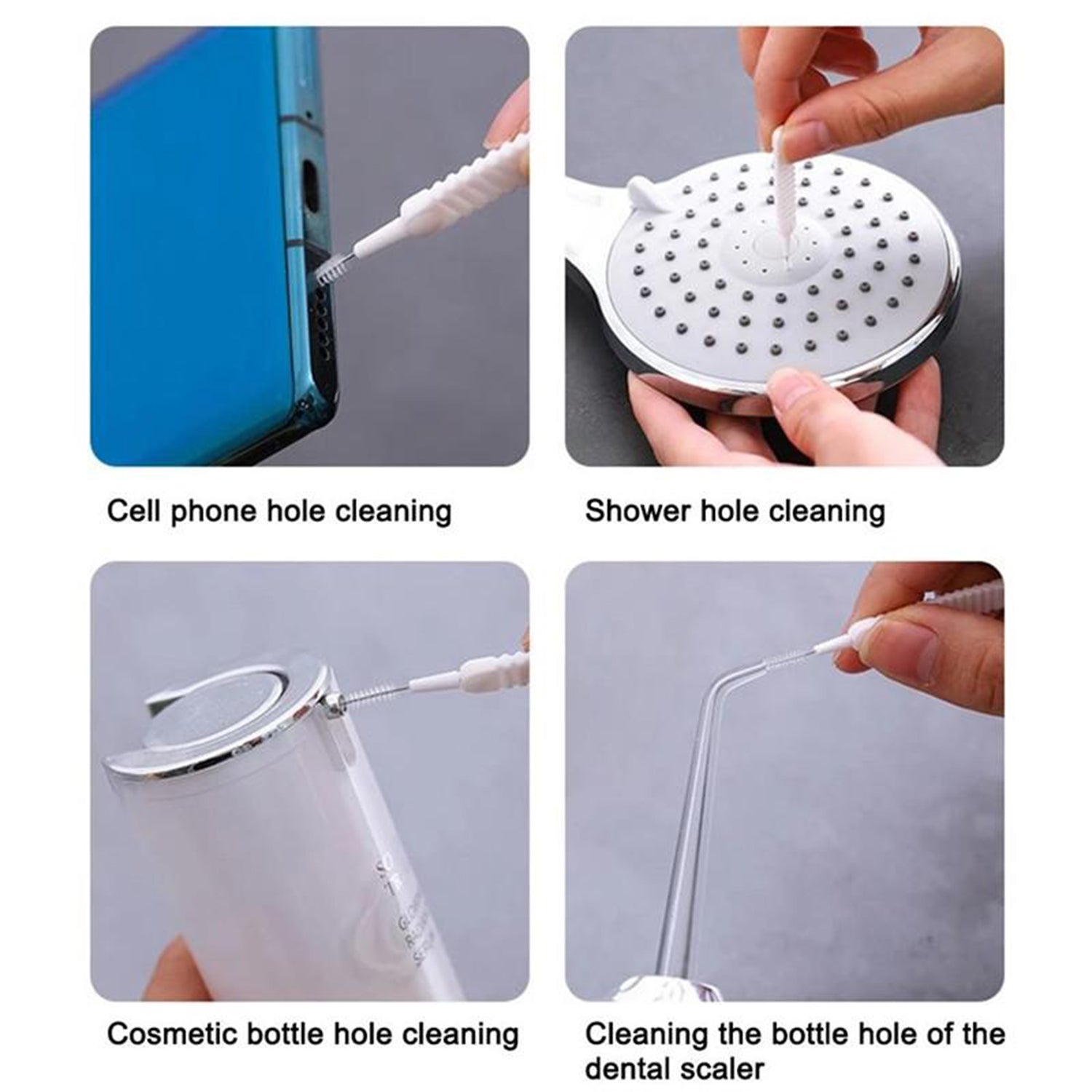 Anti-clogging brushes for shower nozzles