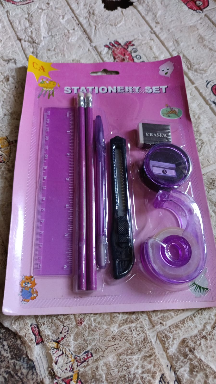 Stationary Sets For kids (8 pcs set), Educational item And gift set for kids Set includes 2 pencil, ruler, sharpener, eraser, cutter, tap and pen.