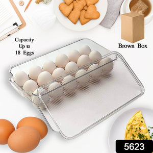 Plastic 18 Cavity Egg Storage Box Or Egg Trays For Refrigerator With Lid & Handles High Quality, Rectangular Egg Tray Box For 18 Egg (1 Pc)