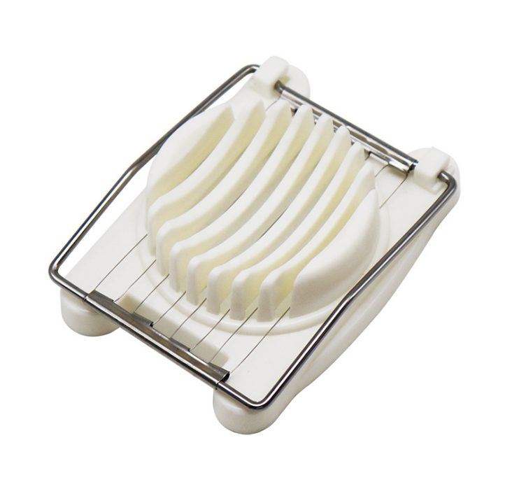 Plastic egg slicer featuring stainless steel wires for accurate cuts