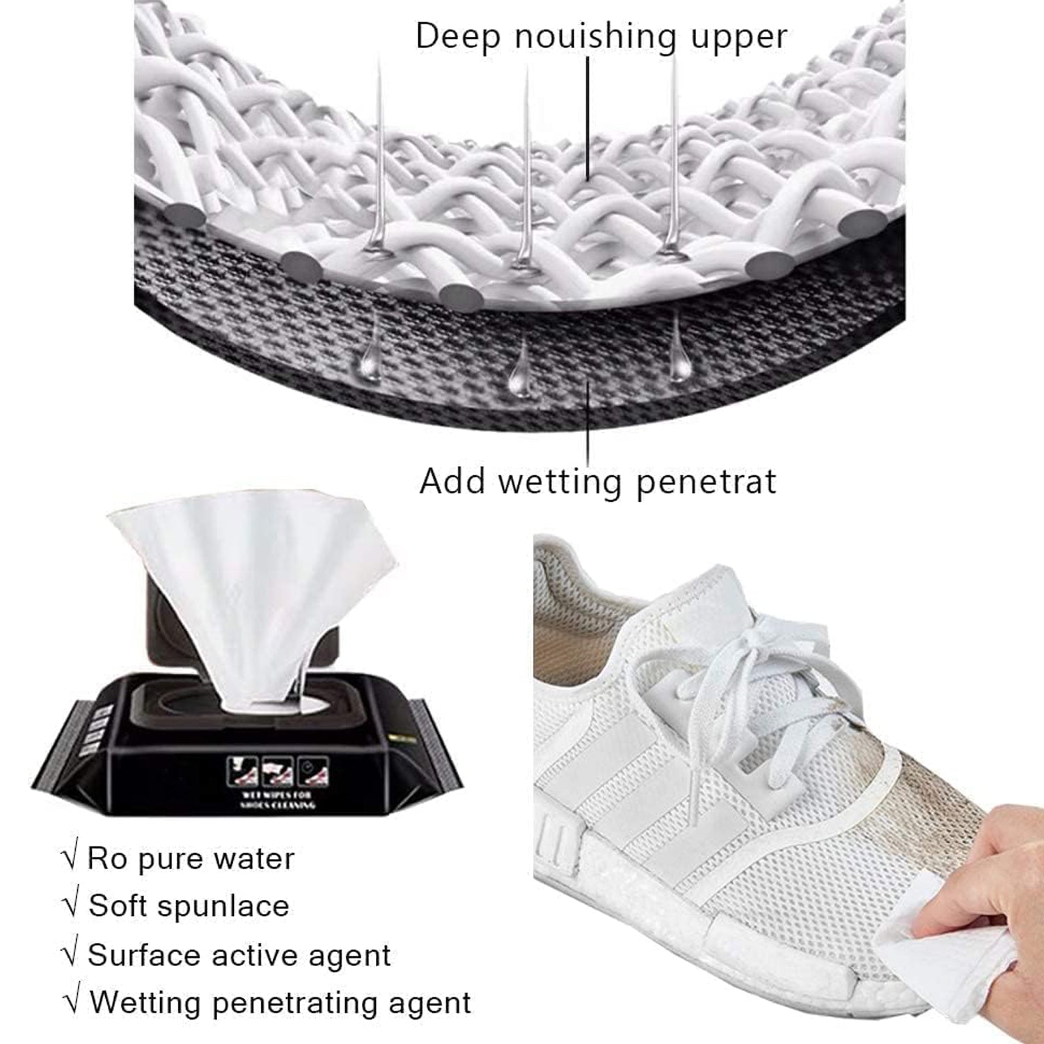 Shoe cleaning wipes in a travel-friendly pack