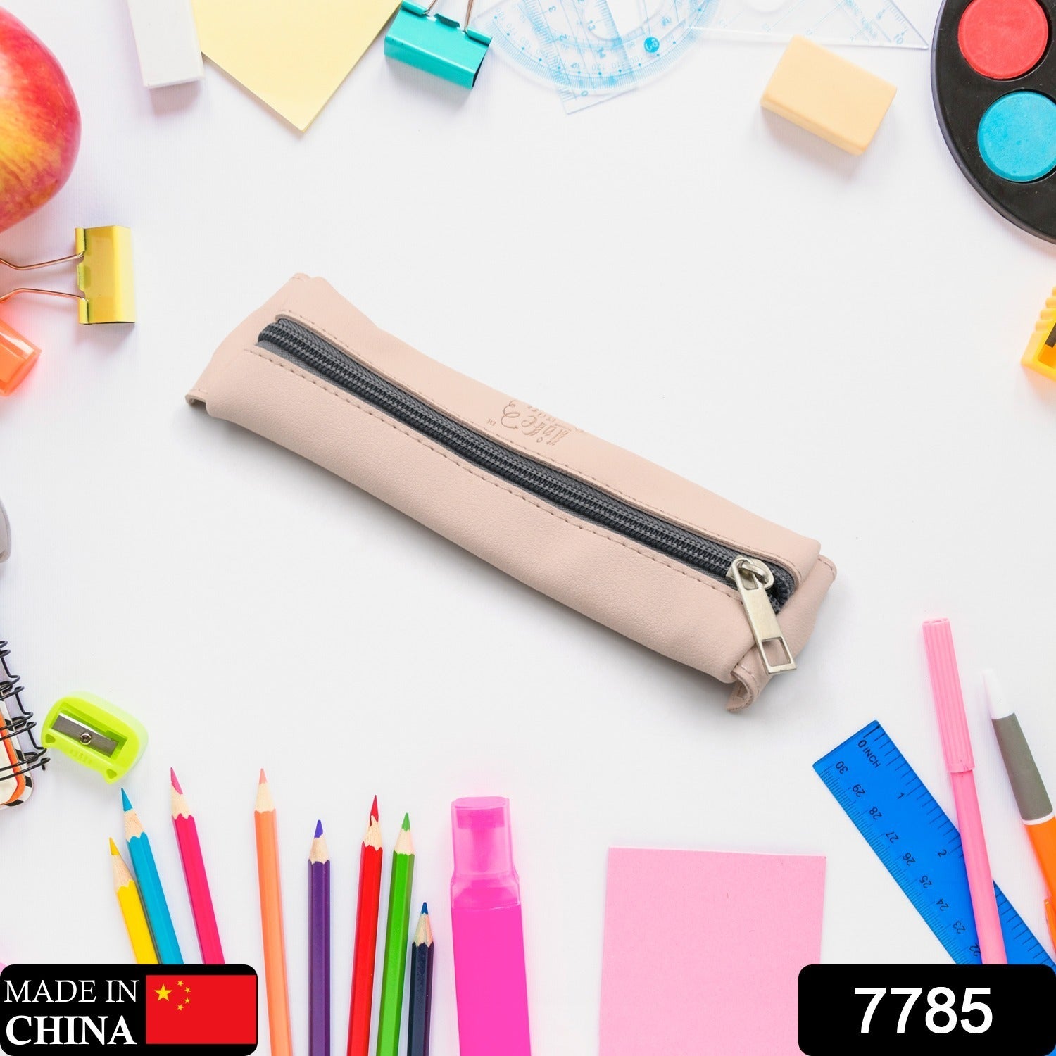 Leather pencil case with zipper, perfect for organizing school supplies