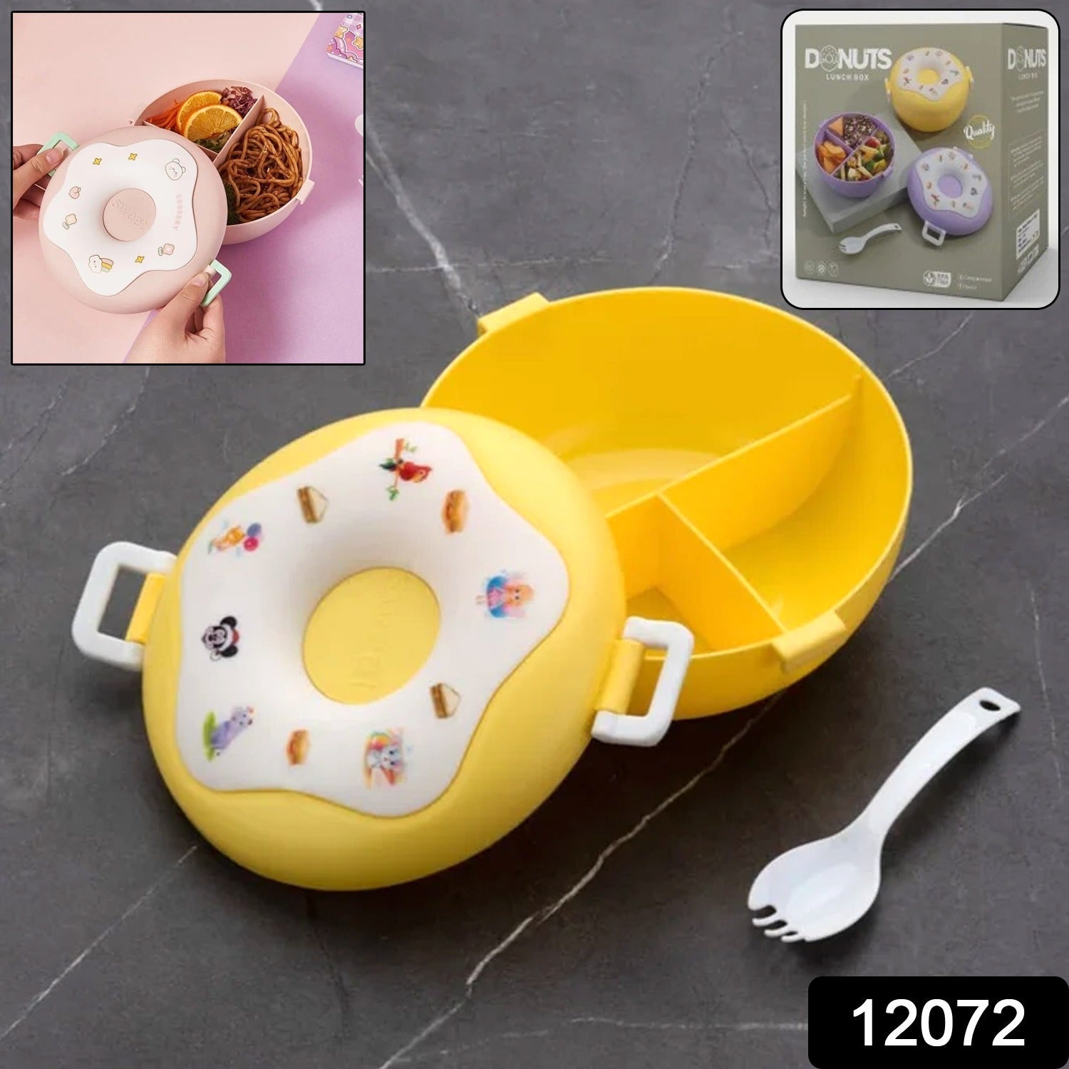 Donut-Shaped Double Insulated 3-Compartment Lunch Box