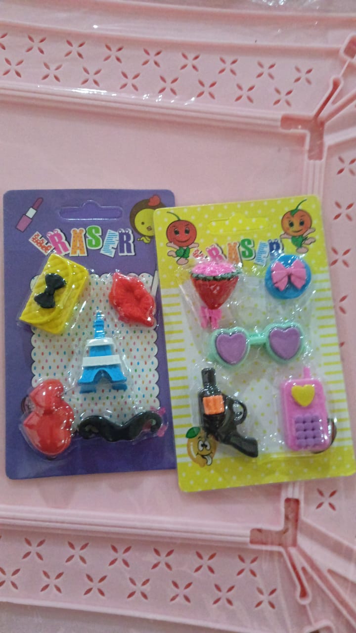 Mix Design 1 Set Fancy & Stylish Colorful Erasers for Children Different Designs & Mix, Eraser Set for Return Gift, Birthday Party, School Prize (1 Set)