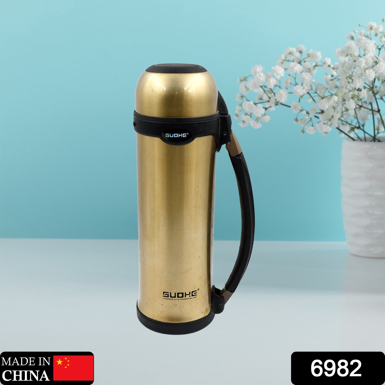 Thermos bottle for keeping drinks hot or cold for 24 hours.